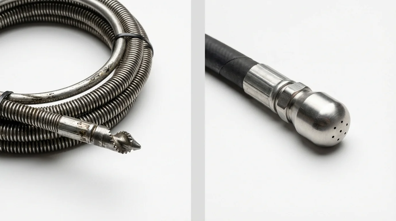 Drain snake cable and hydro jetting nozzle used for drain cleaning in Tangent, OR