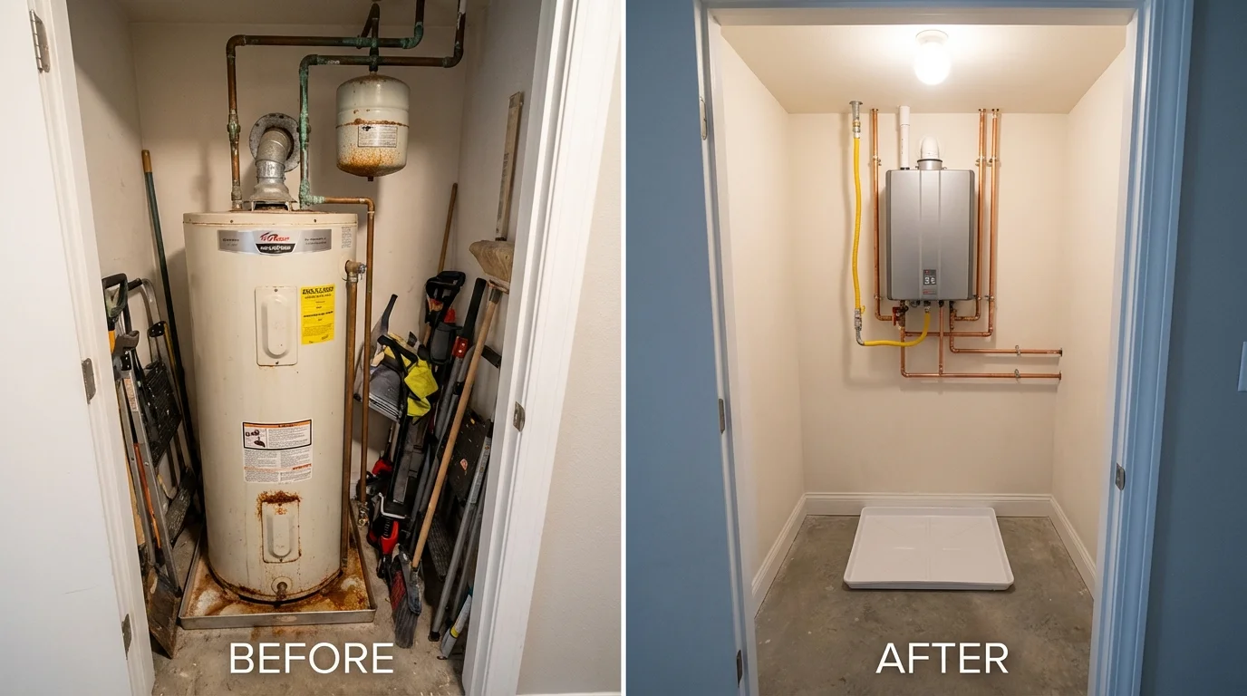 Tank water heater versus wall-mounted tankless unit comparison for Tangent, OR homeowners